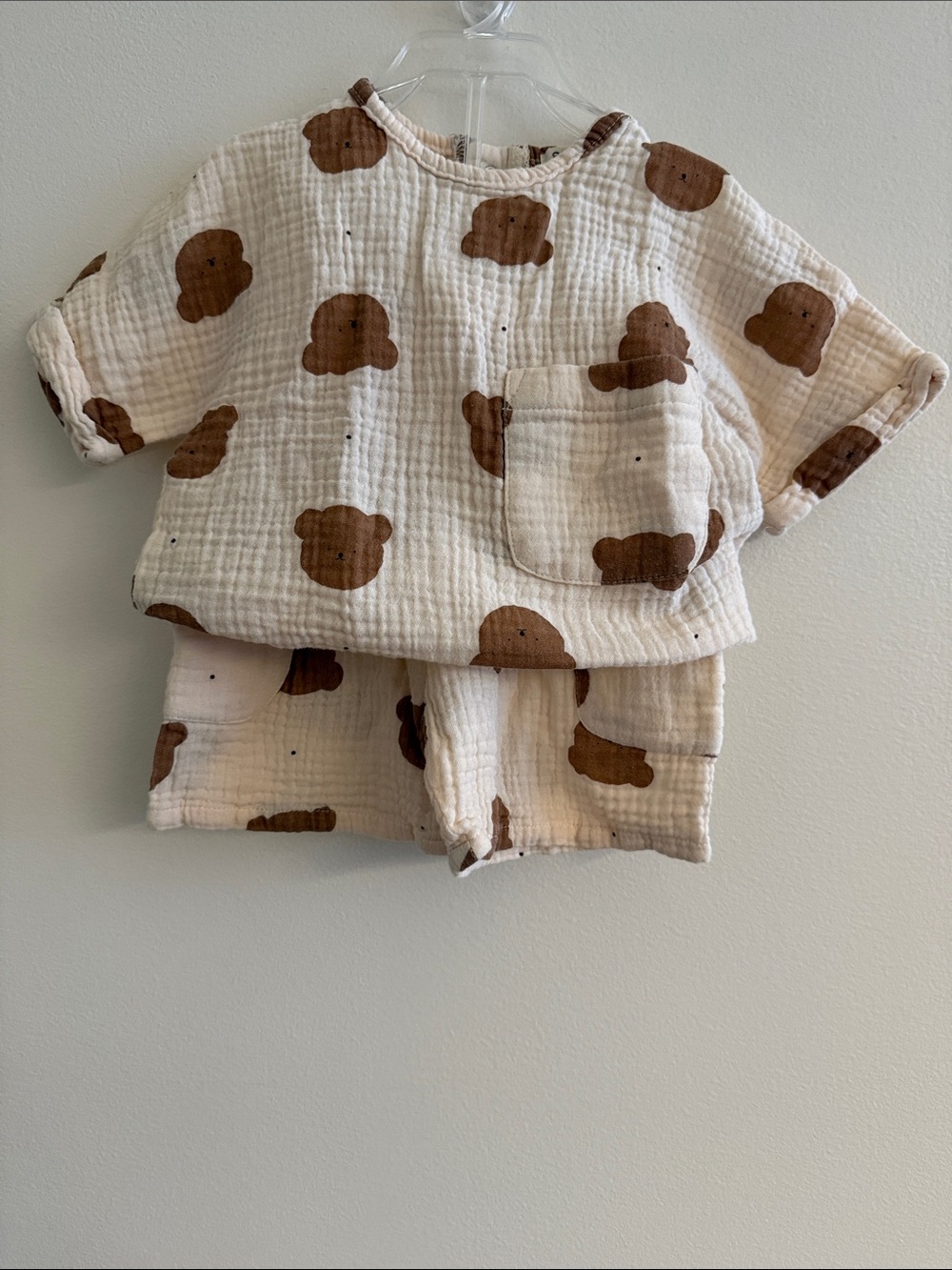 Toddler Bear Print Muslin Pajama Set - Cream & Brown